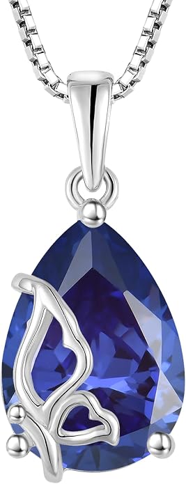 Teardrop Necklace 925 Sterling Silver Butterfly Pendant Necklace Birthstone Jewelry for Women