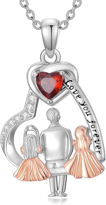 PROESS S925 Sterling Silver Daughter Heart Pendant Necklace from Dad Mom I Love You Forever Jewelry