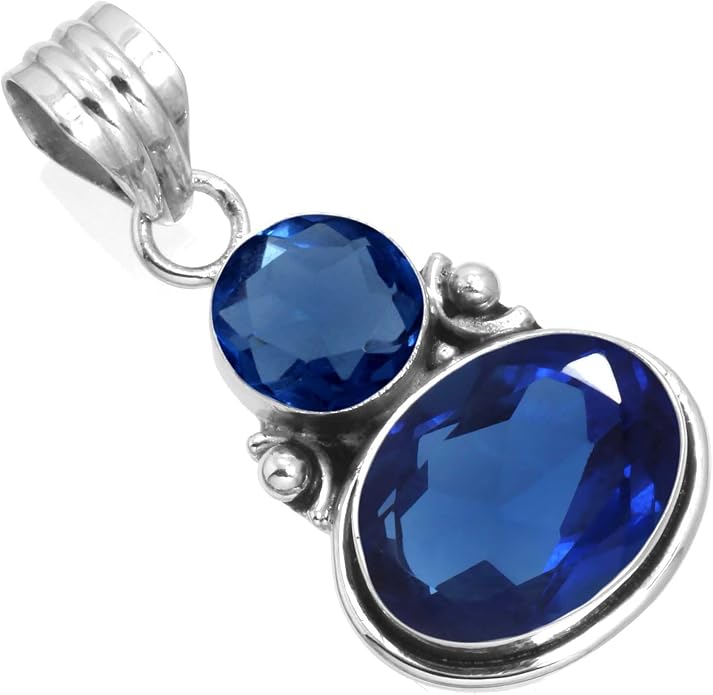 Handmade Genuine 925 Sterling Silver Pendant Necklace Natural Gemstone Crystal, Lapis, Onyx, Amber Oval Round Boho Jewelry For Women