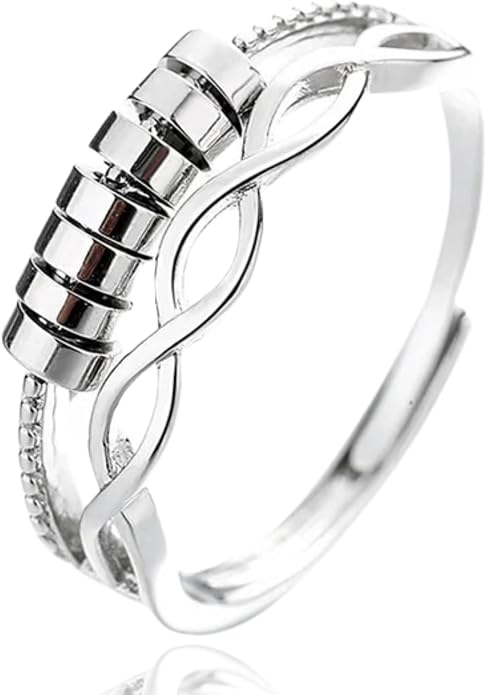 Halukakah 18K Gold/Platinum Plated Anxiety Spinning Ring: Stylish Diamond Heart Stress Relief Jewelry with Beads Spinner,Himalaya Salt Added,Size Adjustable,Gift for Women,Teens,Girls,Daughter,and Mom