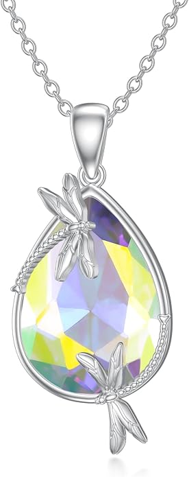 ROMANTICWORK Clover/AA/Ankh/Sun/Compass Necklace Sterling Silver Moss Agate Turquoise Butterfly/Dragonfly/Bee Pendant Jewellery Christmas Birthday Gifts for Women