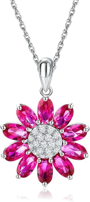 Dainty Sunflower Necklace 925 Sterling Silver Flower Pendant Necklaces for Women Birthstone Anniversary Jewelry