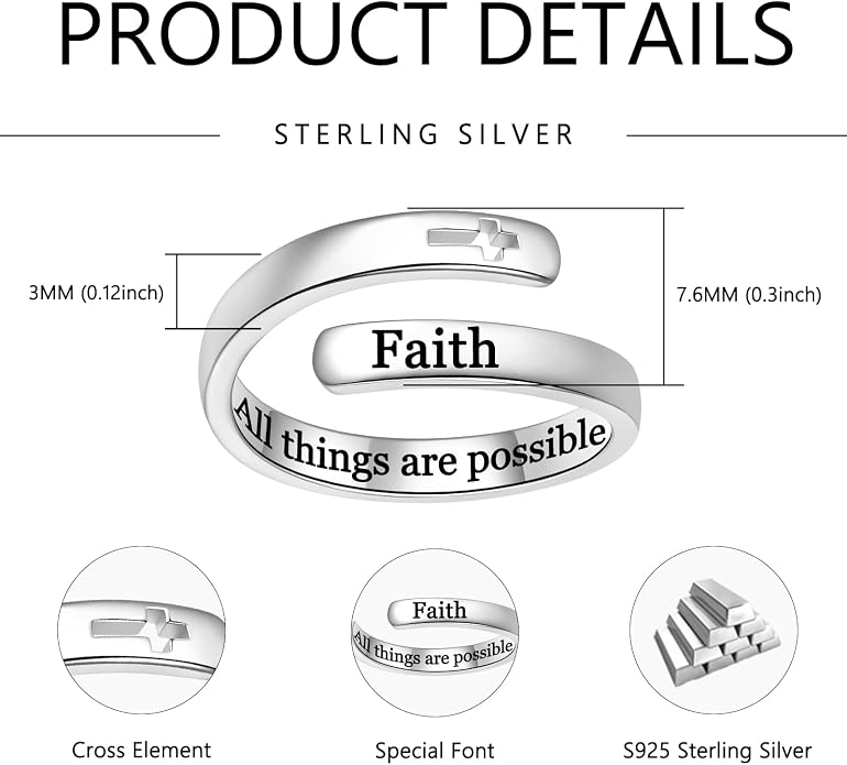 Silver Adjustable Ring Inspirational Jewelry S925 Sterling Wrap Open Ring for Women