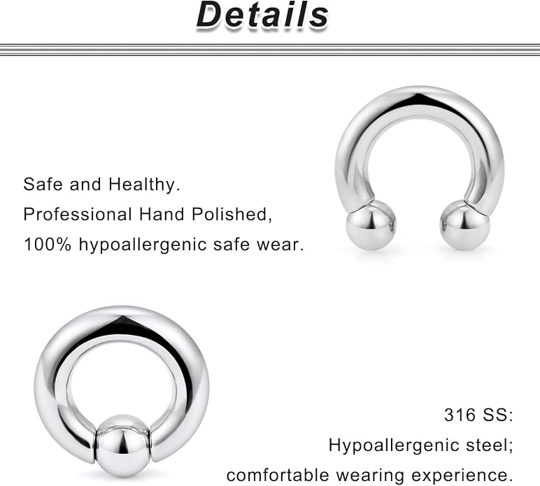00G 0G 2G 4G 6G 8G 10G 12G 14G 16G Septum Rings Silver Black Surgical Steel Heavy Gauges Earrings Stretching kit Eyebrow Lip Septm Nose Rings Helix Tragus Daith Rook Earrings Hoops 10mm-19mm