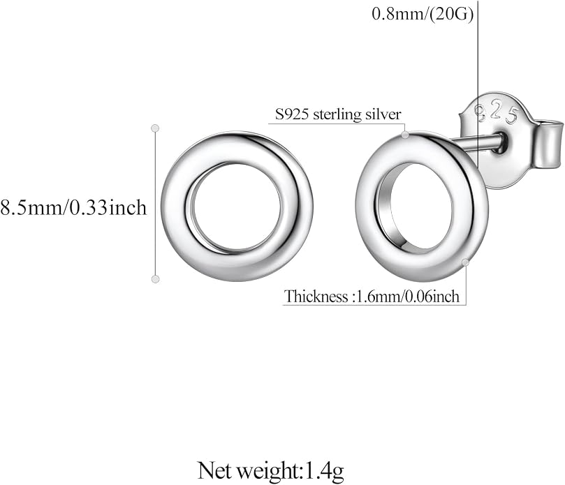 FindChic Hypoallergenic Sterling Silver Small Bar/Heart/Dot/Triangle/Butterfly/Lightning Studs Earrings Minimalist Geometric Jewelry Valentine Gifts for Women Men Girls, with Gift Box