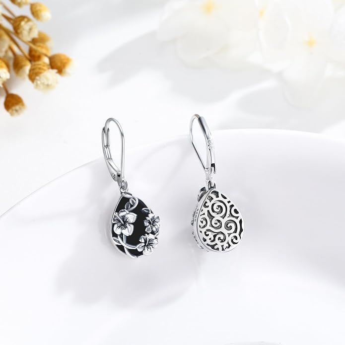 Flower Earrings 925 Sterling Silver Flower Teardrop Leverback Dangle Earrings Jewelry Gifts for Women Girls