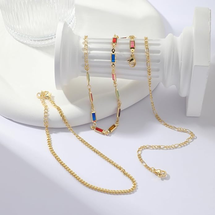 Rotnso Anklets for Women 14K Gold Silver Plated Ankle Bracelets Trendy Waterproof Boho Anklets Set Adjustable Dainty Cute Diamond Beaded Heart Non Tarnish Summer Beach Jewelry Gift