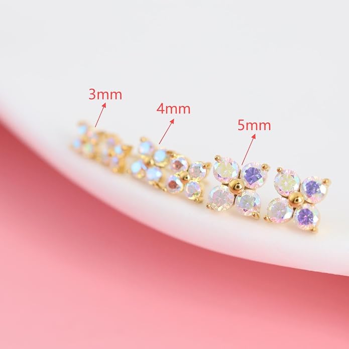 FANSING CZ Flower Internally Threaded Flat Back Earring Labret Stud for Cartilage Tragus Helix Conch