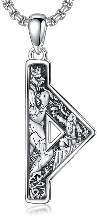 Viking Necklace 925 Sterling Silver Viking Rune Letter Pendant Norse Jewelry Gifts for Men Father