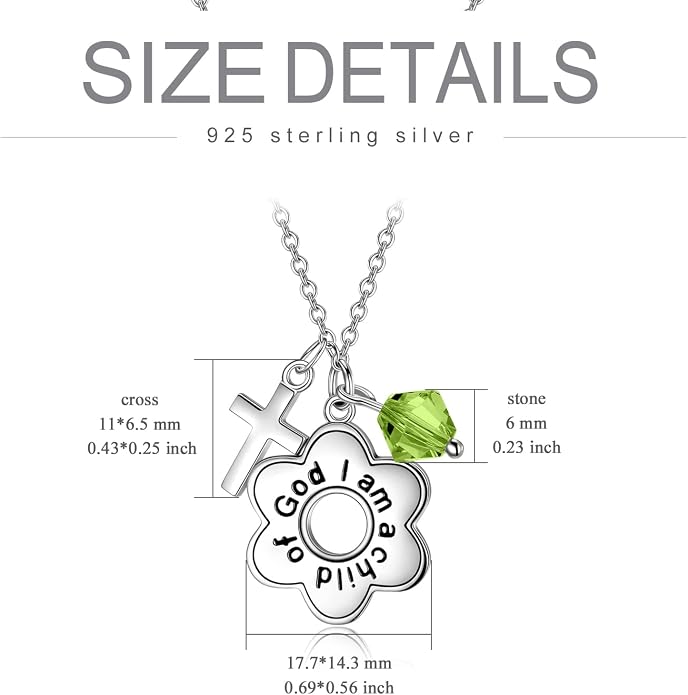 AOBOCO 925 Sterling Silver I Am a Child of God Daisy Necklace Jewelry Birthday Birthday Baptism Communion Gifts for Girls