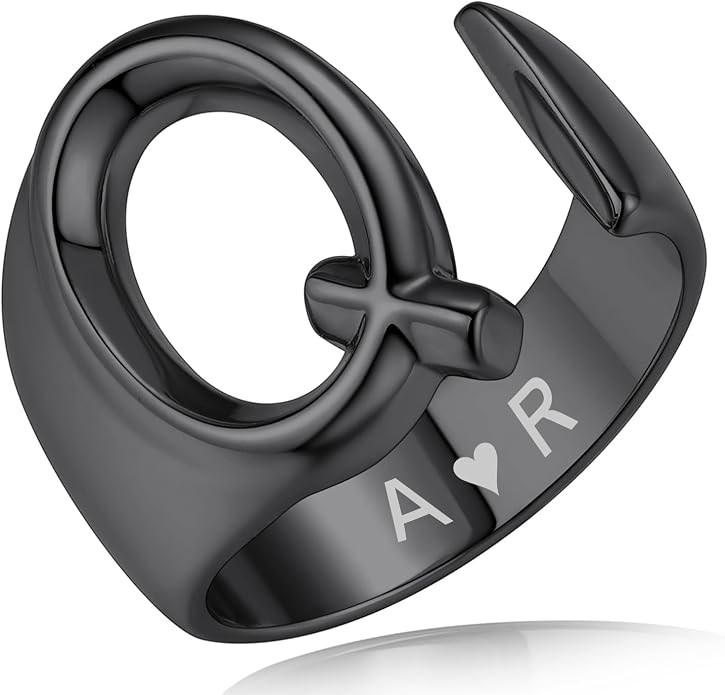 KeyStyle Bold Initial Letter Rings Adjustable, GoldChic Jewelry Women Gold Statement Ring Personalized Engraved Women’s Open Signet Ring for Party (Gold, White Gold, Black)