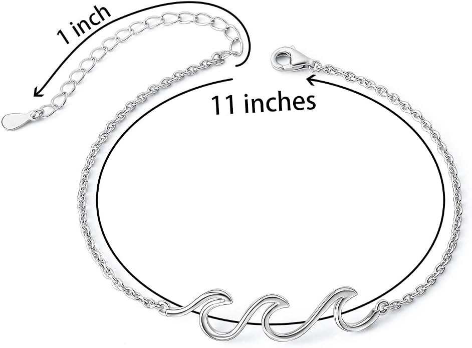 Alphm Wave Anklet for Women S925 Sterling Silver Adjustable Starfish Layered Ocean Beach Sea Ankle Foot Bracelet