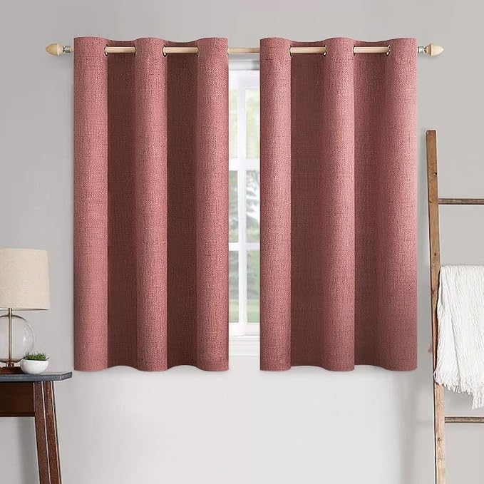 MIULEE 100% Blackout Linen Textured Curtains for Bedroom Solid Thermal Insulated Dusty Rose Grommet Room Darkening Curtains & Drapes Luxury Decor for Living Room 42 x 63 Inch (2 Panels)