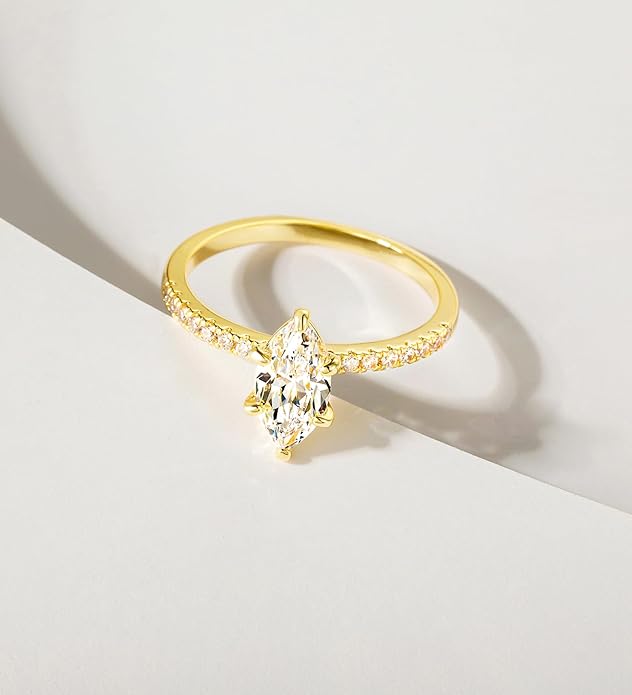 TIGRADE 2CT Engagement Ring for Women Marquise Cut Cubic Zirconia Wedding Band CZ Promise Anniversary Ring Size 3-12