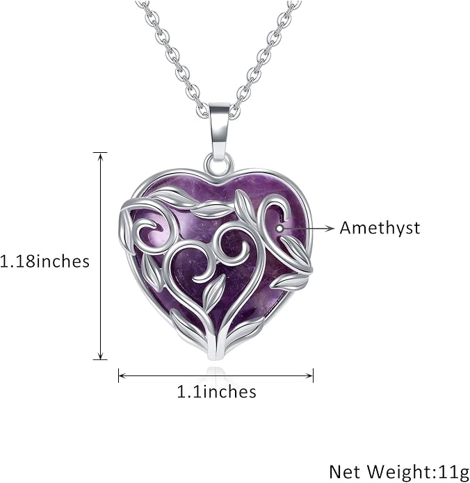 Jovivi Amethyst Rose Quartz Healing Crystal Necklace for Women Flower Leaf Wire Wrapped Crystal Heart Gemstone Pendant Necklace Natural Stone Reiki Quartz Jewelry Mothers Day Gifts