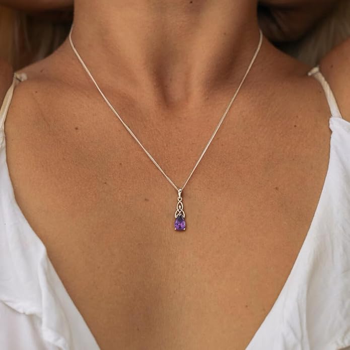 STARCHENIE Teardrop Necklace for Women 925 Sterling Silver Irish Celtic Knot Pendant Birthstone Jewelry