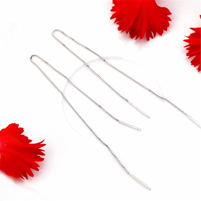 Sterling Silver Long Pull Through Threader Earrings Box Chain