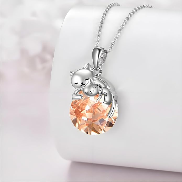 Cat Necklace Sterling Silver Cat Zircon Pendant Gothic Jewelry for Women Animal Lovers Gifts