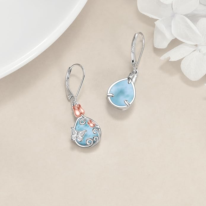 AOBOCO Teardrop Dangle Earrings for Women 925 Sterling Silver Moonstone Flower Filigree Leverback Jewelry Birthday