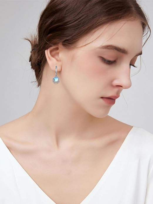 Dorunmo Moonstone Dangle Drop Earrings s925 Sterling Silver Leverback Earrings Filigree Moonstone Jewelry Birthday Gifts for Women