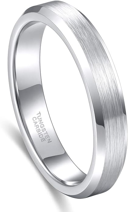 Greenpod 4mm 6mm Tungsten Carbide Ring for Men Women Beveled Edge Brushed Silver/Black/24K Gold Plated Wedding Band Comfort Fit Size 4-13