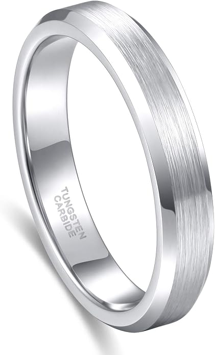 Greenpod 4mm 6mm Tungsten Carbide Ring for Men Women Beveled Edge Brushed Silver/Black/24K Gold Plated Wedding Band Comfort Fit Size 4-13