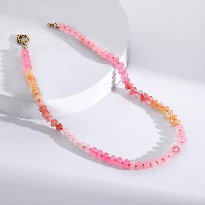 LALAPPLE Colorful Beaded Gemstone Necklace for Women, Boho Rainbow Bead Choker with Natural Stone Crystal Beads, Handmade Summer Beach Necklace Jewelry