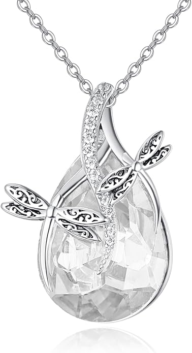 PRAYMOS S925 Sterling Silver Birthstone Necklaces for Women Dainty CZ Necklace Dragonfly Pendant Minimalist Jewelry Gift