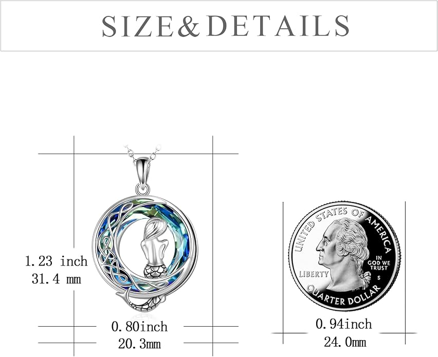 POPLYKE Mermaid Necklace 925 Sterling Silver Classic Necklace Mermaid Pendant Birthday Gifts Jewelry for Women
