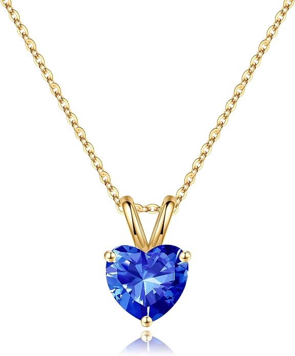 SMILEST Dainty Heart Birthstone Necklace for Women, 925 Sterling Silver Necklace Sparkling Heart Pendant, Anniversary Birthday Gifts for Women Mom Wife Daughter Girlfriend Grandma