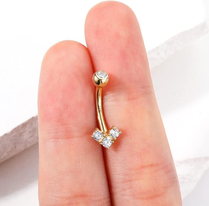14k Real Gold Belly Button Rings for Women - Solid Yellow Gold Belly Piercing Jewelry
