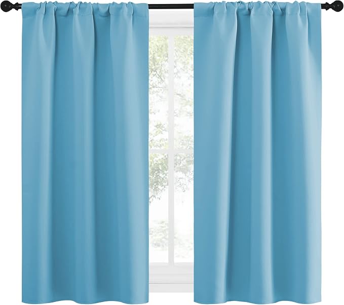 NICETOWN Kitchen Curtains for Small Windows, Privacy Thermal Insulated Blackout Curtains & Drapes for Boys Room (Teal Blue, 34" Wide by 54" Long, 2 Pieces)
