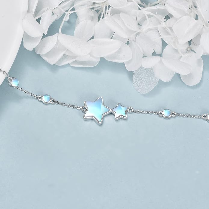CRMAD Moonstone Moon/Star/Daisy/Turquoise/Rose Flower/Cat/Star/Hecate/Airplane/Pearl/Chakra/Rose Pearl/Butterfly/Wave/Starfish Anklet for Women Sterling Silver Anklet Irish Jewelry