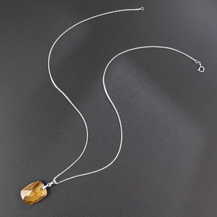 iSTONE 925 Sterling Silver Natural Crytral for Womens Pendant Necklace, Gemstone Birthstone with 17.8" Silver Chain Ladies