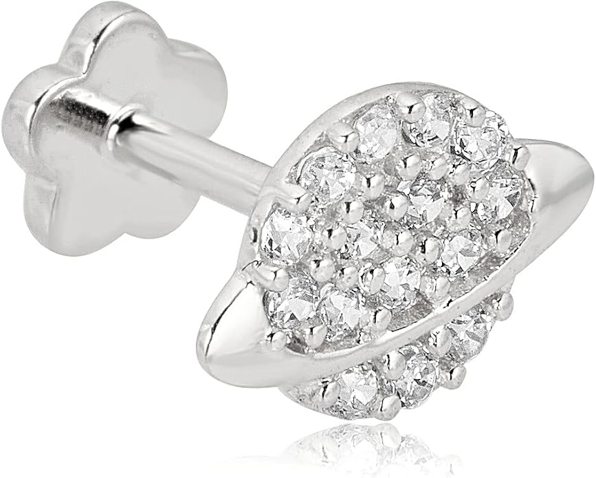 AVORA 14K Gold Simulated Diamond CZ Galaxy Saturn Cartilage Piercing Flat Back Earring Body Jewelry (18 Gauge)