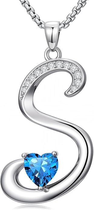 Birthday Gifts for Women Alphabet A to Z Initial Birthstone Pendant Necklaces for Women - 18k White Gold Plated Personalized Name Jewelry Anniversary Graduation Gifts for Wife Her Daughter Girlfriend(with Gift Box)