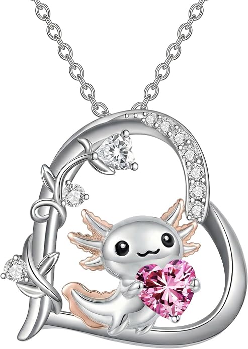 PELOVNY Teddy Bear Necklace for Women 925 Sterling Silver Bear/Highland Cow/Fox/Cat/Axolotl Birthstone Necklace Christmas Birthday Jewelry Gifts for Mom Daughter Wife Sister
