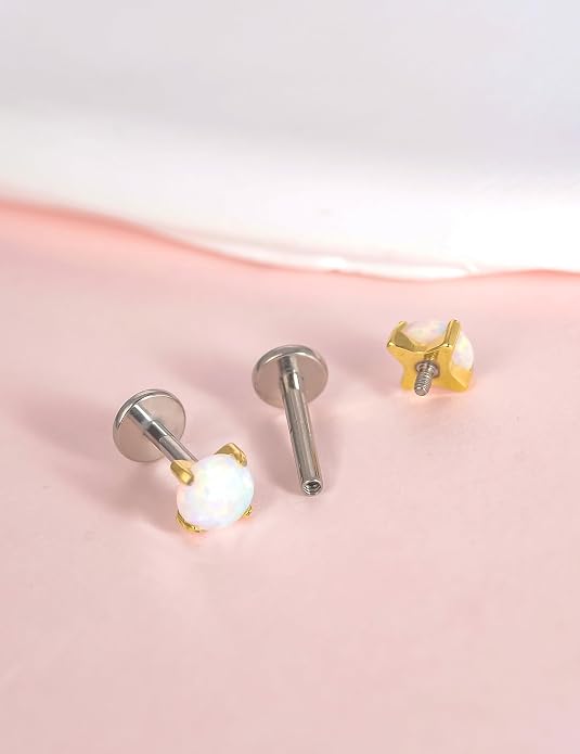 Limerencia 2Pcs 18g Titanium Internally Threaded Tragus Piercing Jewelry Nose Studs Flat Back Earrings Labret, Lip, Helix, Cartilage, Conch, Medusa Piercing for Women Men Sensitive Ears