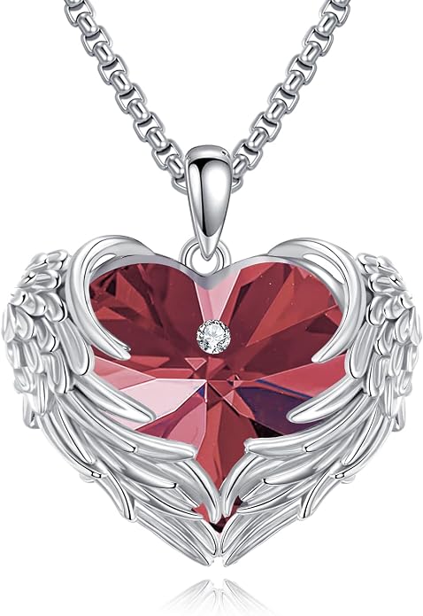 Angel Wings Necklace for Women 925 Sterling Silver Birthstone Guardian Necklace Jewelry Angel Wings Moonstone, Crystal Pendant Jewelry Gifts