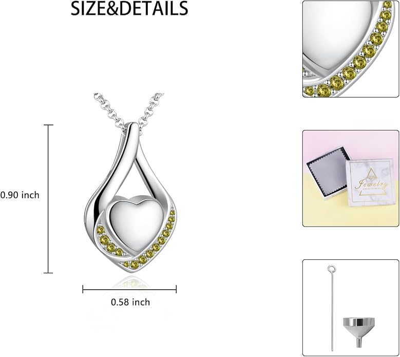 Cremation Jewelry 925 Sterling Silver Teardrop Urn Necklace for Ashes Heart Shape Memorial Keepsake Pendant for Human Ashes for Women Gift