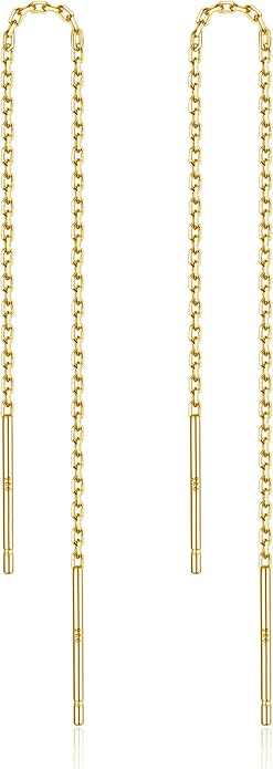 3 Pairs Threader Earrings 925 Sterling Silver Long Chain Earrings Bar/Ball Wrap Threader Drop Earrings for Women Lightweight Minimalist Mother's Day Jewelry Set