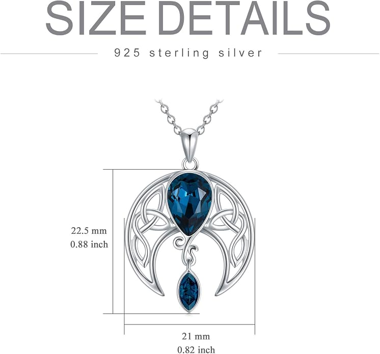AOBOCO Sterling Silver Celtic Crescent Moon Goddess Pendant Irish Good Luck Necklace with Birthstone Crystal, Celtic Moon Jewelry Gift for Women Mom Wife