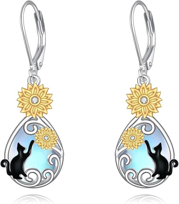AOBOCO Teardrop Dangle Earrings for Women 925 Sterling Silver Moonstone Flower Filigree Leverback Jewelry Birthday
