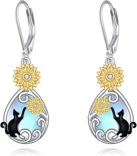 AOBOCO Teardrop Dangle Earrings for Women 925 Sterling Silver Moonstone Flower Filigree Leverback Jewelry Birthday