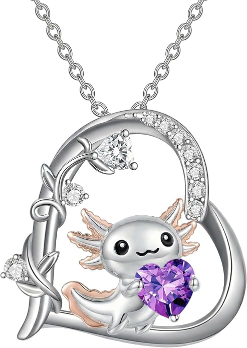 PELOVNY Teddy Bear Necklace for Women 925 Sterling Silver Bear/Highland Cow/Fox/Cat/Axolotl Birthstone Necklace Christmas Birthday Jewelry Gifts for Mom Daughter Wife Sister