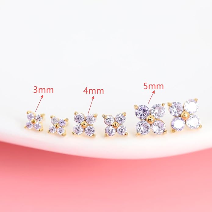 FANSING CZ Flower Internally Threaded Flat Back Earring Labret Stud for Cartilage Tragus Helix Conch