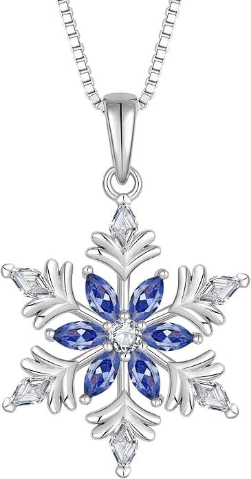 925 Sterling Silver Snowflake Necklace for Women Birthstone Snowflake Pendant Necklace Cubic Zirconia Christmas Jewelry