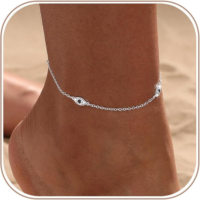 Ankle Bracelets for Women 14K Gold/Silver Plated Cross Heart Bead Anklet Waterproof Adjustable Chain Non Tarnish Cute Boho Trendy Dainty Summer Beach Foot Jewelry Gift for Her