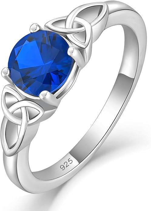 YL Celtic Knot Rings for Women 925 Sterling Silver Round Cut Birthstone Statement Ring
