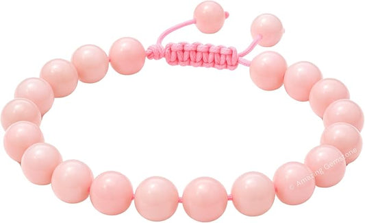 Amazing Gemstone Pink Opal Bracelet, Gifts for Men & Women - Protection Healing Crystal Bracelet - 8mm Gemstone Beaded Adjustable Bracelet, Pulseras para Hombres Mujer Stocking Stuffers